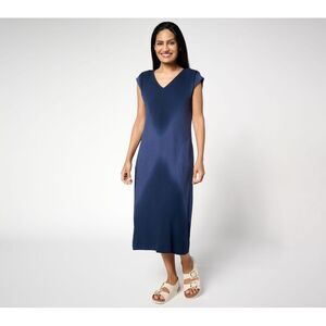 Fashion Women's Petite Dress PM 100% Cotton Tie Dye Midi Blue A692533